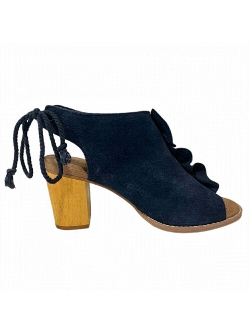 TOMS – Elba Peep Navy Suede Blue Open Toe Block Heel Bootie Heels - Size 6.5